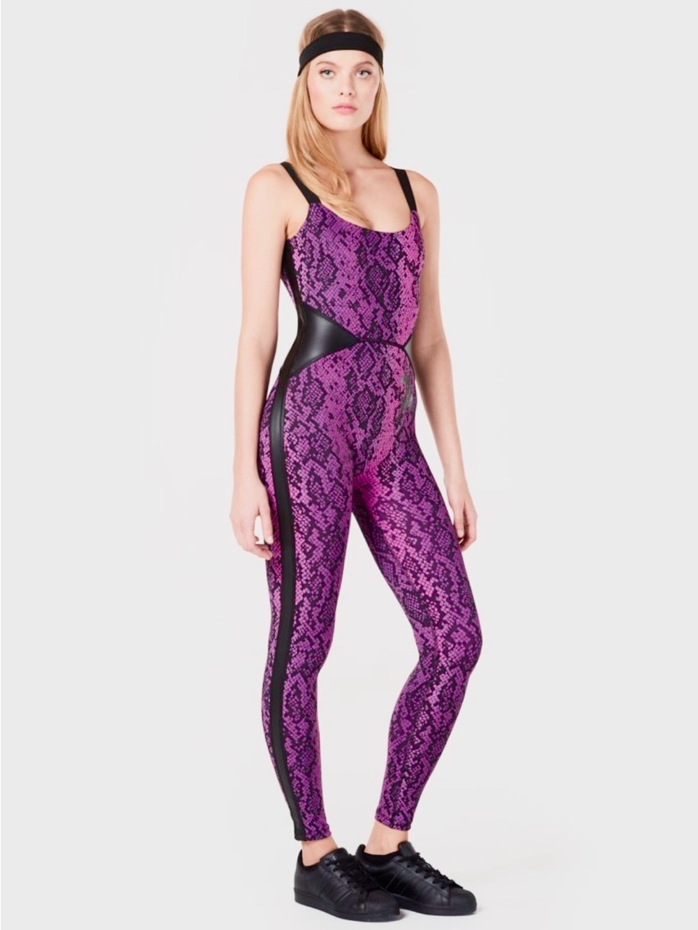 🔥 NWT DUNDAS All in One Bodysuit Black/Purple Python Print 🐍💜 MEDIUM